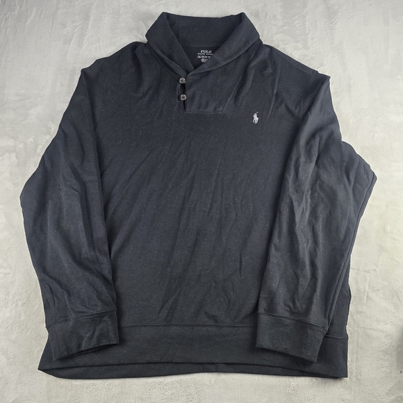 Polo Ralph Lauren 2 Button Mock Neck Long Sleeve Black Sweater Mens 2XL - Picture 1 of 8